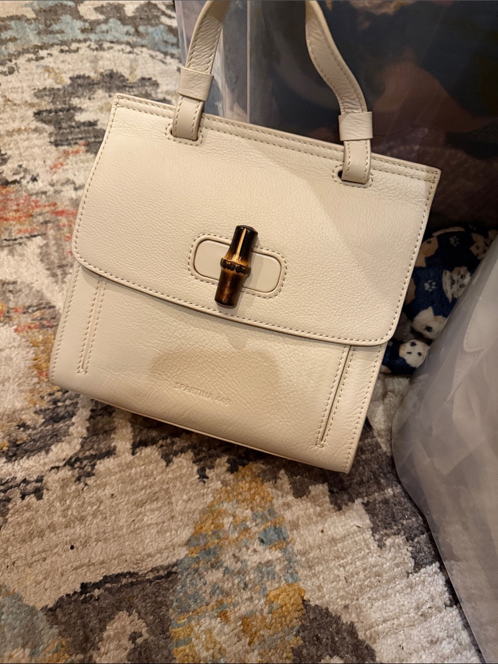 Spartina 449 Cream Leather Satchel with Bamboo-Style Toggle